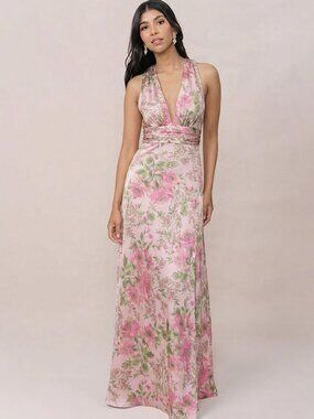 Revelry Satin Dress - Pink Floral